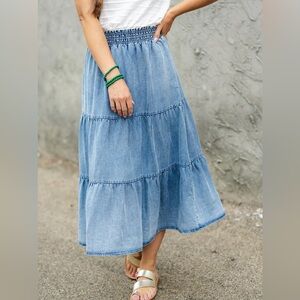 Casual Blue Tiered Midi Skirt